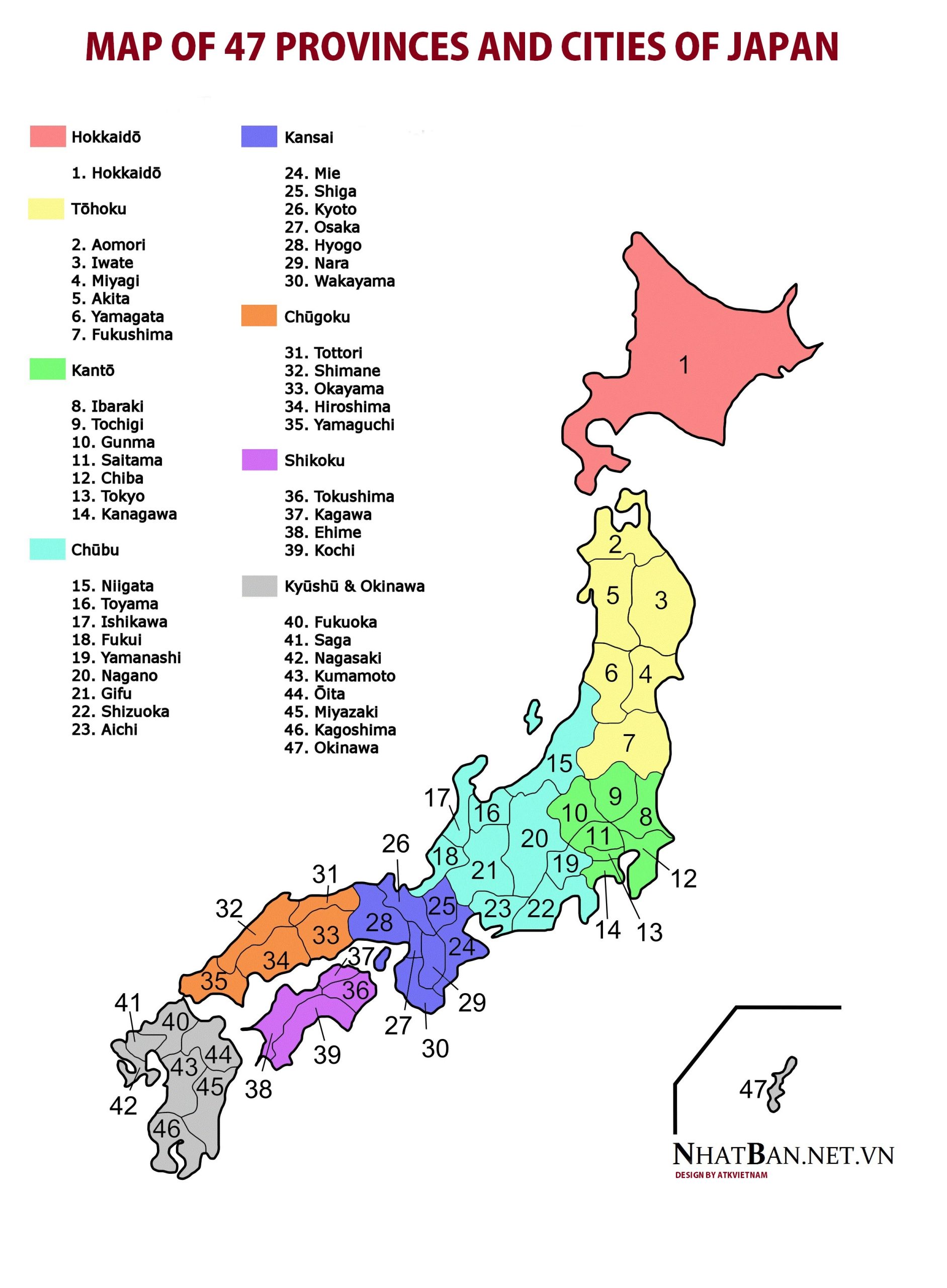MAP OF 47 PROVINCES AND CITIES OF JAPAN. PETA 47 PROVINSI DAN KOTA JEPANG. ផែនទីនៃខេត្ត និងទីក្រុងចំនួន 47 នៃប្រទេសជប៉ុន.